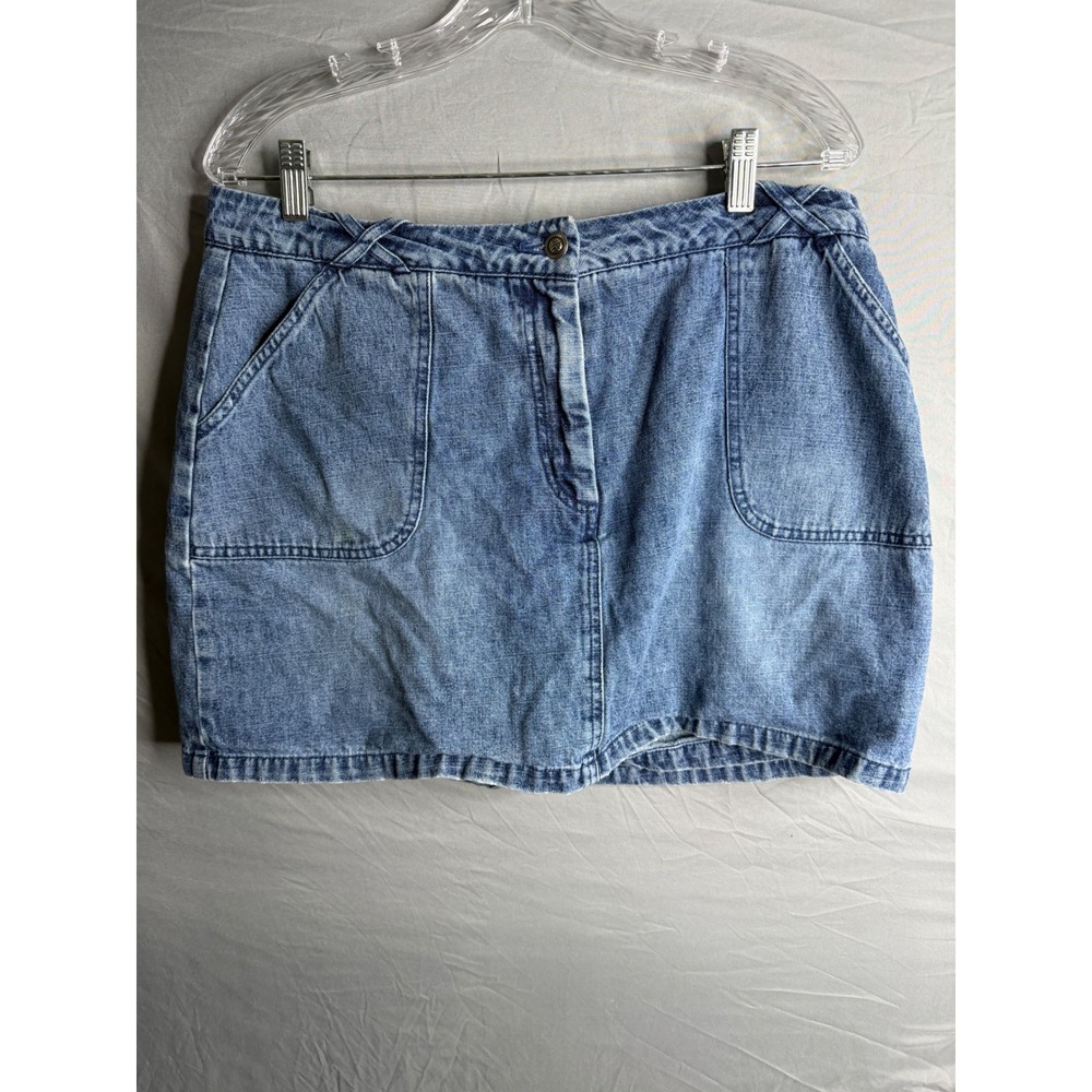 L.A. Blues Vintage Denim Mini Skirt Medium Wash Cotton Patch Pockets Size 14